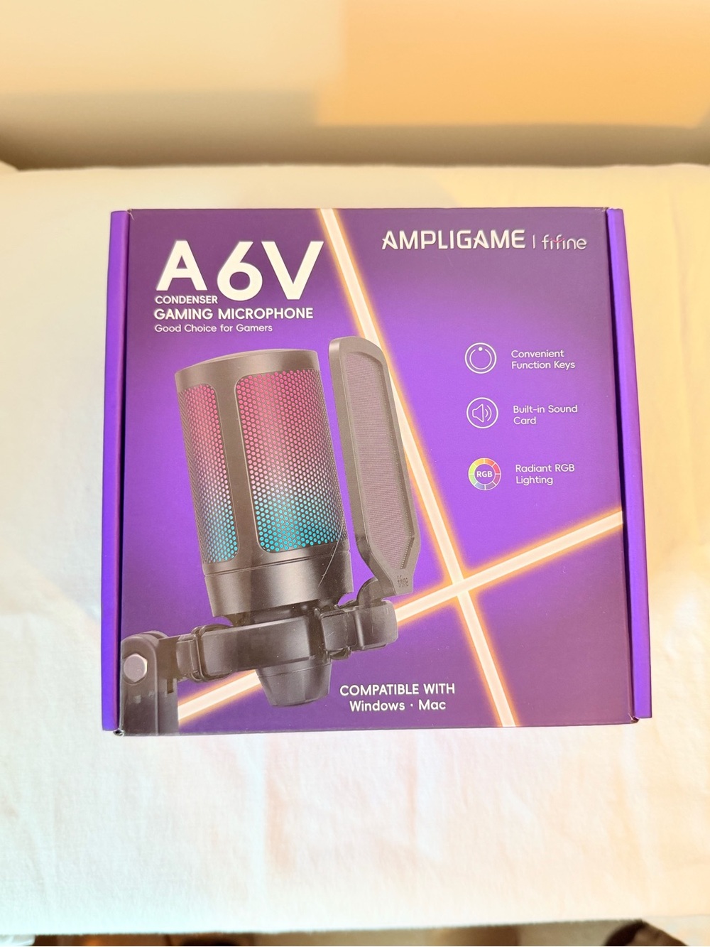 AMPLIGAME A6V Condenser Gaming Microphone - Black with RGB